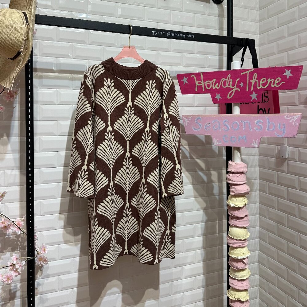 Two Tone Abstract Print Mock Neck Sweater Dress - K1437 - Umgee Usa